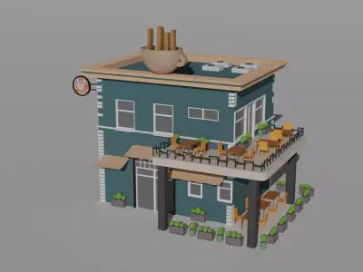 Low Poly Coffee Shop Low-poly 3D model