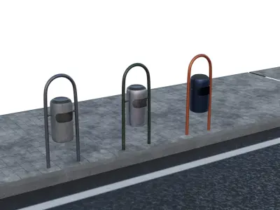 Trash Can - Street 3 Different Colors Low Poly 3D Model Low-poly 3D model