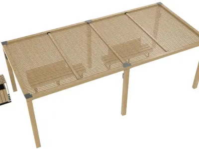 Pergola With Bench and Dustbin 3D model