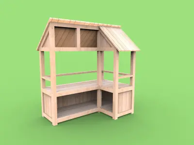 Wooden stand shed stall market version 3 3D model