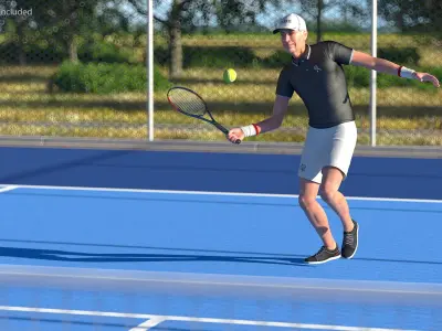  Elderly Tennis Player with Racket and Ball Rigged for Cinema 4D 