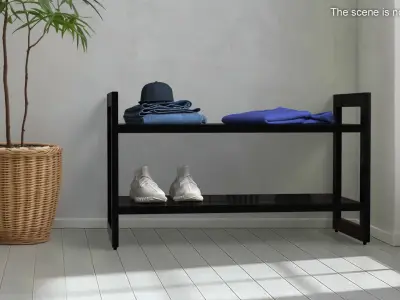  Wooden Rack with Clothes and Sneakers 