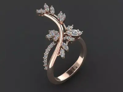 M Ring rose gold with diamonds 3D print model