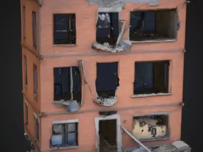 Abandoned Factory Building 3D Model Overgrown Graffiti Ruin Low-poly 3D model