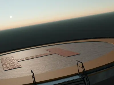 Realistic Helipad Platform with Stairs and Safety Railings  3D model