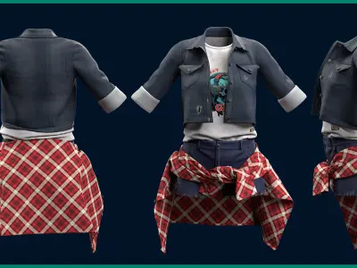 female street outfit with texture 3D model