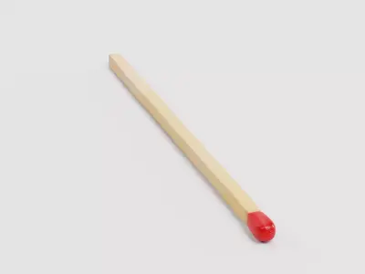 Safety Match V2 - Unburned Long Matchstick with Red Head 3D model