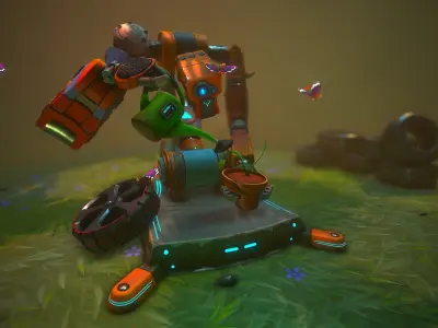 Stylized Sci Fi Factory Robot  5 Assets  One Procedural Texture Low-poly 3D model