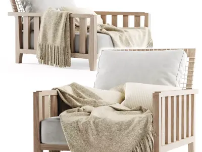 Wooden garden chair with plaid  3D model