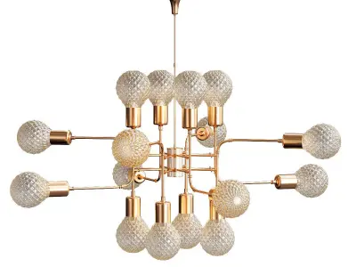 Glamorous modern chandelier with brass and glass balls 3D model