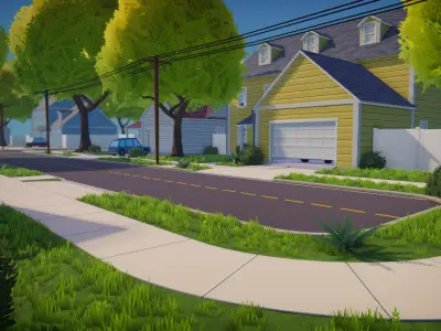 Stylized Cartoon House Interior Exterior Low-poly 3D model