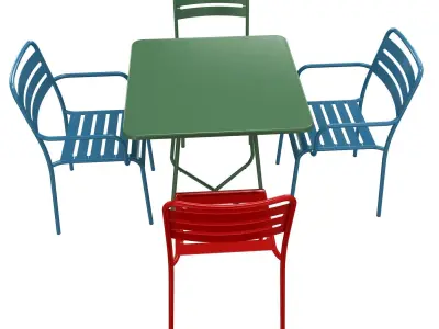 Street  cafe restaraunt metal chair table 3D model