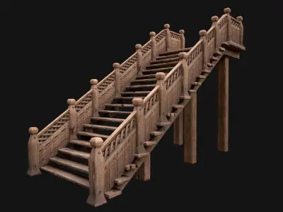 Wooden Staircase Medieval Low-poly 3D model
