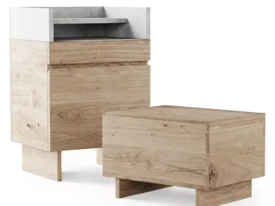 Wooden console and bedside table   Low-poly 3D model