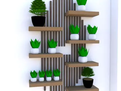 Minimal Wooden Wall Shelf  Interior Decor Asset 3D model