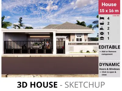 House 15x16m code 582 - Sketchup 3D model 3D model 3D model