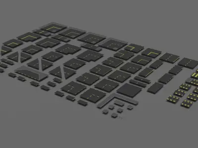Set of roads Low-poly 3D model