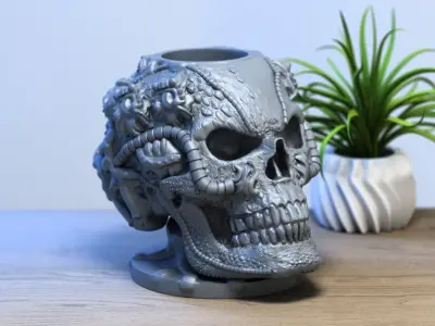 Robot Skull pen holder  Cyborg pen holder 3D print model