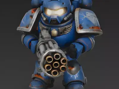 Battle-Worn Blue Space Marine Chibi 3D Model Low-poly 3D model