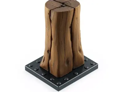 Industrial Log Post with Metal Base Low-poly 3D model