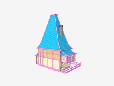 Medieval Building A02 Cartoon Pink - Scenery Backdrop House Low-poly 3D model