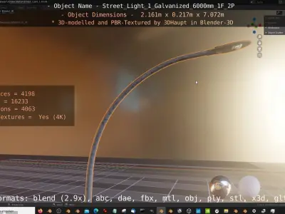 Street Light 1 Galvanized 6000mm 1F 2P Low-poly 3D model