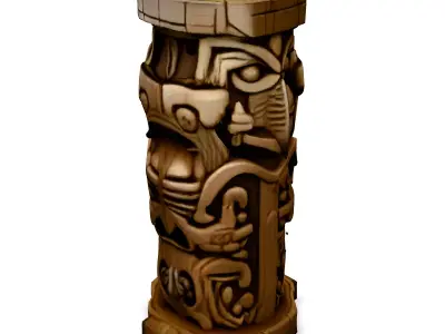 Intricate Carved Wooden Totem Pillar Low-poly 3D model