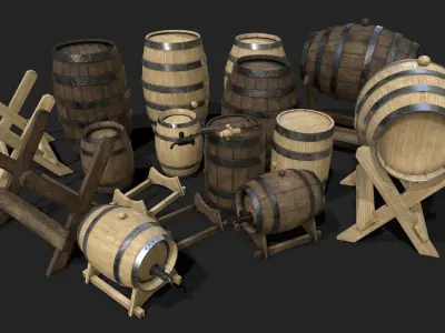 Barrel Pack 3D model Low-poly 3D model