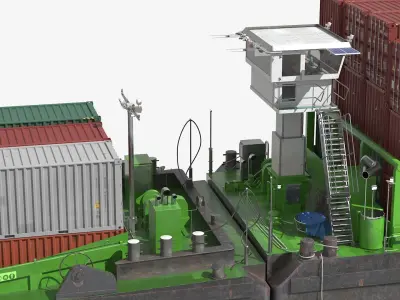  Low Draft Shipping Vessel Fully Loaded Green Rigged for Maya 