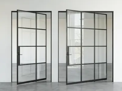 Set 5 steel frame glass doors 3D model