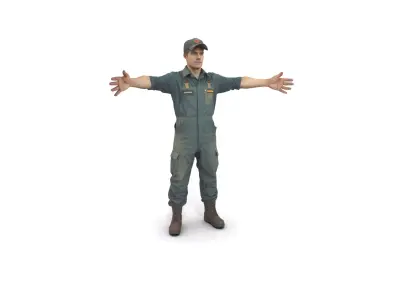 Biofuel Mechanic Survivor in Heavy Work Jumpsuit Low-poly 3D model