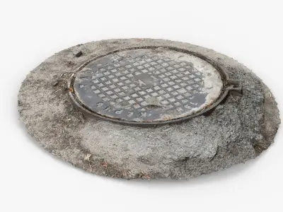 Photorealistic 3D scan of manhole Hatch cover Sewer Manhole Low-poly 3D model 2