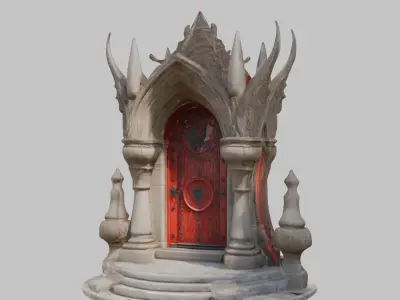 Medieval Stone Altar Baphomet Gate Door Low-poly 3D model