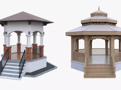 8 Garden Gazebo Pavilions Collection PBR 3D Model Pack