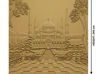 Sultan Ahmed Mosque Relief  Wall Decor Set STL Mural CNC 359  3D model