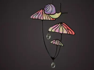 Mushrooms with Snail Stained Glass Window Hanging Low-poly 3D model
