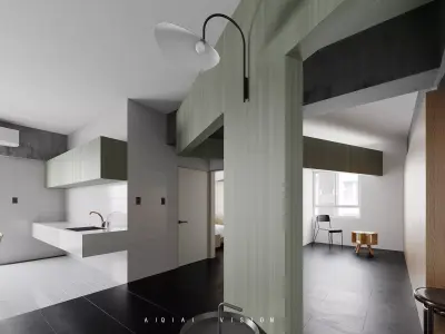 Living Room and Kitchen with Dinning Set Low-poly-137 Low-poly 3D model