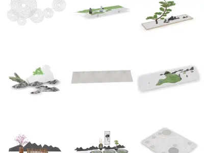 Japanese Zen Garden Dry Landscape 3D Model Set SKP  FBX OBJ STL  3D model