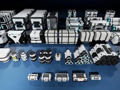 SciFi Hangar Containers and Props Low-poly 3D model