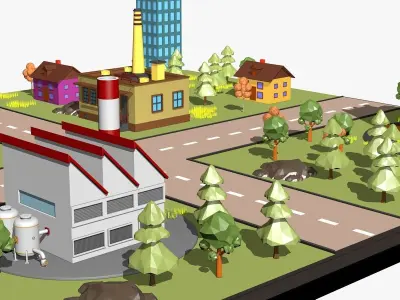 Cartoon City Landscape Low-poly 3D model