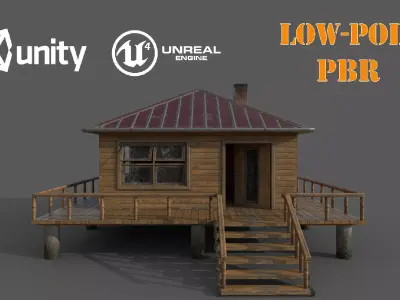 Abandoned Old Wooden House Low-Poly PBR Game Ready 3D Model Low-poly 3D model