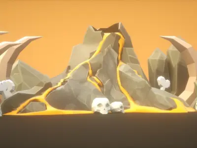 Lowpoly Volcano Rock Cartoon Pack Low-poly 3D model