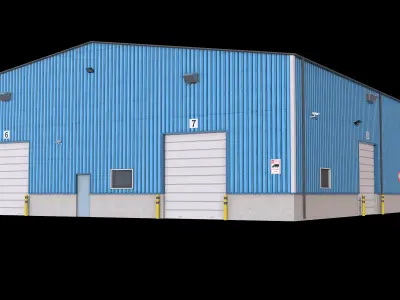 4 Blue Industrial Buildings 3D Model Pack