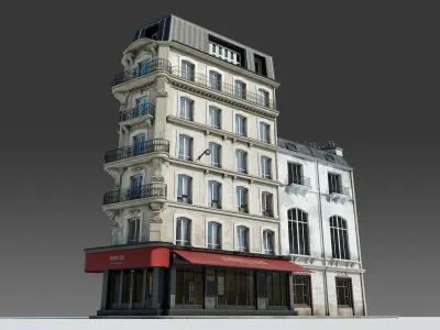 Parisian Cafe Corner Building 3D model