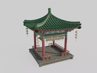Ancient Asian architecture pavilions 3D model