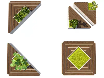 Modular Triangular Bench Planter 3D Model Low-poly 3D model