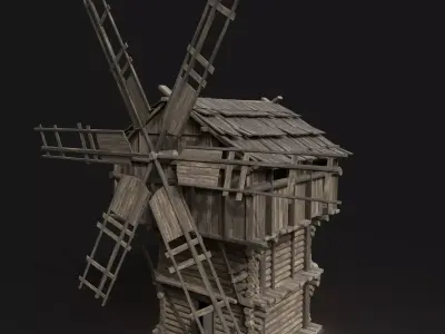 Medieval Wooden Fantasy Viking Windmill Silo AAA Next Gen Low-poly 3D model