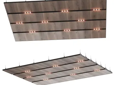 Wooden suspended ceiling with lighting 35 3D model