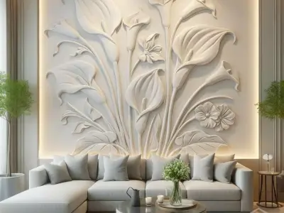 Calla Lily Relief Panel Wall Decor Set STL Mural CNC 372 3D model