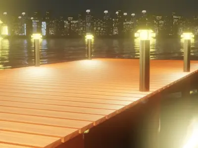 Low Poly City with river Low-poly 3D model